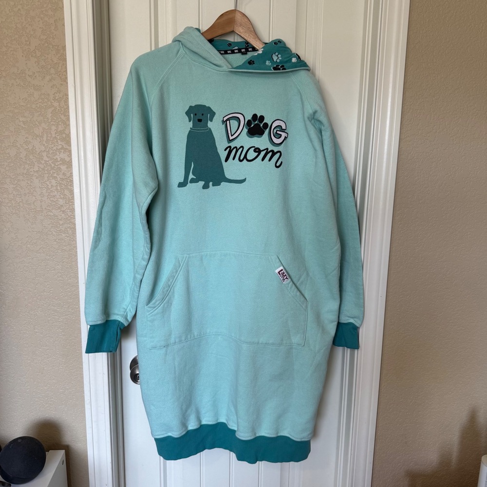 Lazy One Sleep Hoodie Women S/M Mint Green Good Dog Mom Graphic Oversized Pajama - Picture 2 of 9